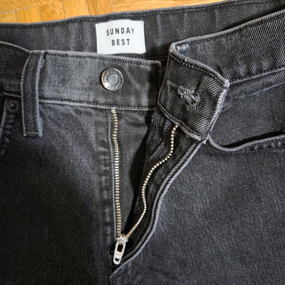 🎉 3/$60 Aritzia Sunday Best Black High-Waisted Straight Leg Denim Jeans Size 26 - Picture 5 of 10